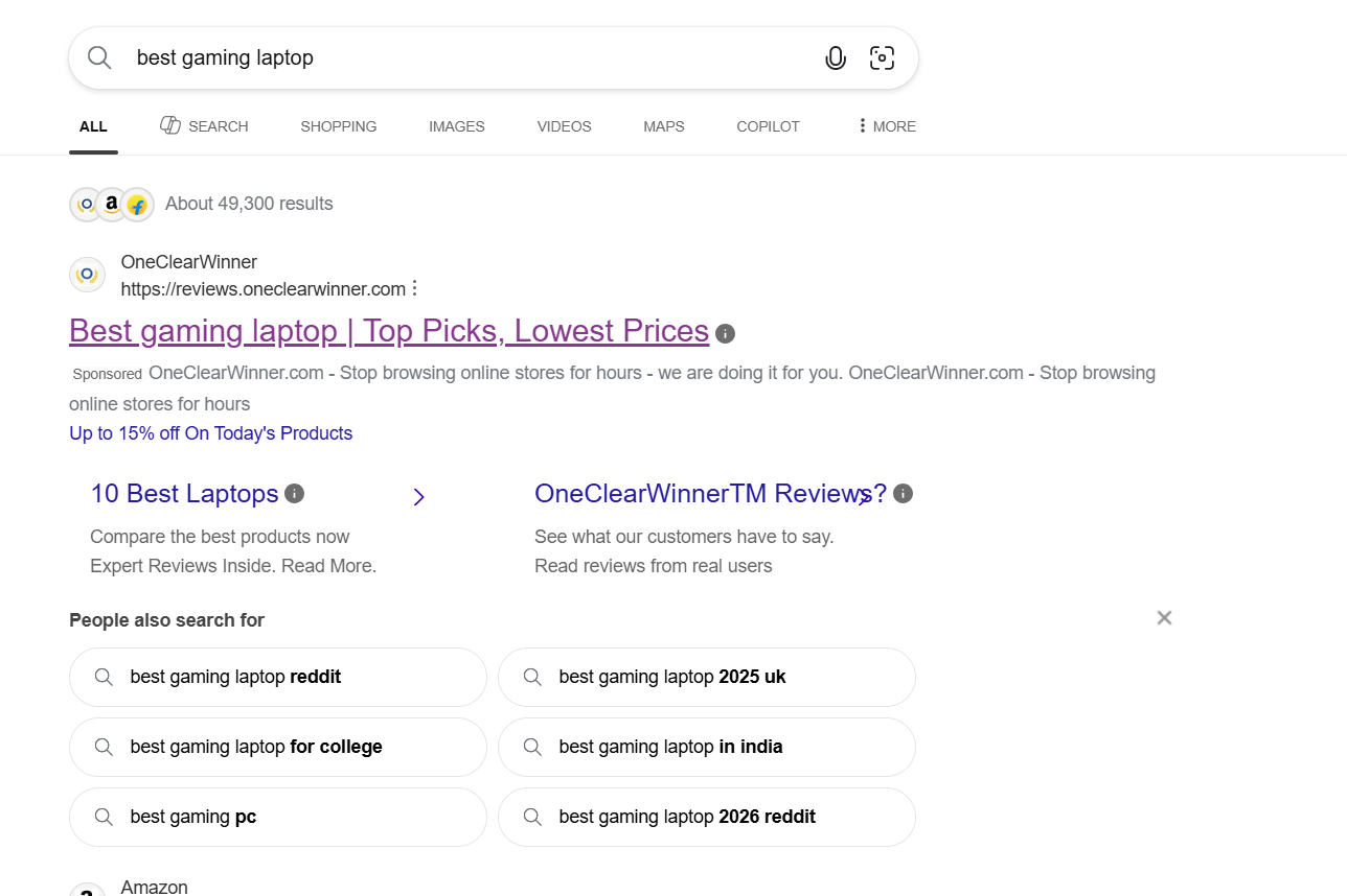 Bing search results for best gaming laptop